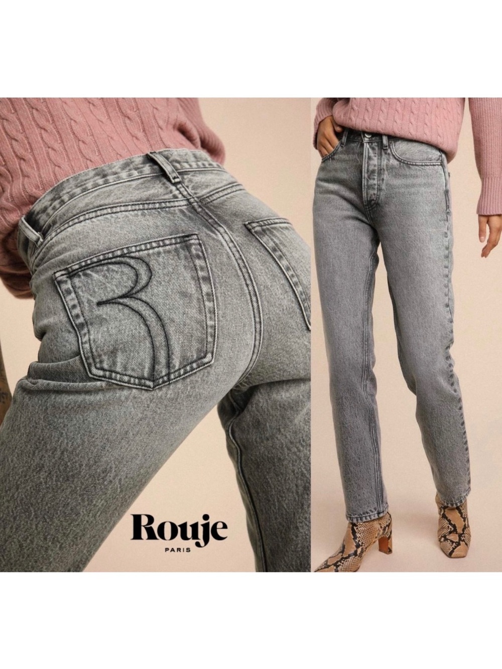 Rouje gray acid wash raw hem Jeans Size 24 NEW